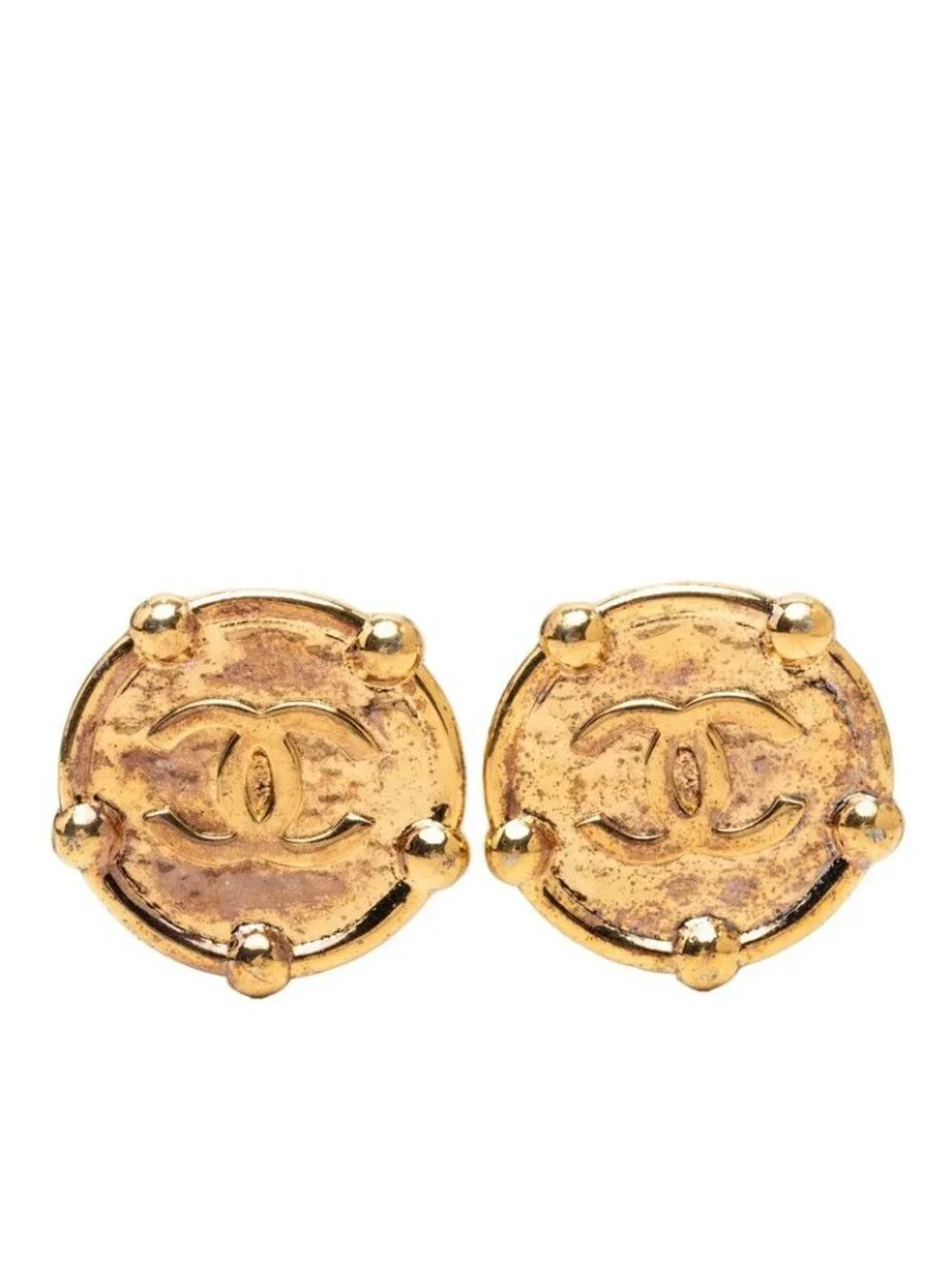 Chanel Vintage CC Logo Round Earrings Gold Plated